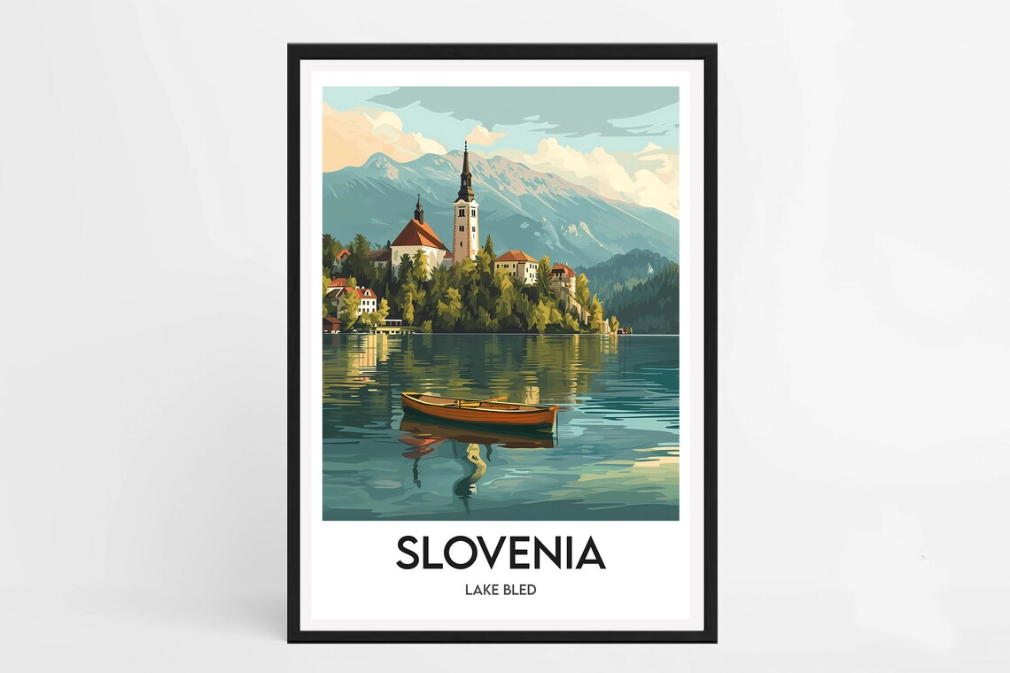 Lake Bled Slovenia Travel Poster, Europe Art Print