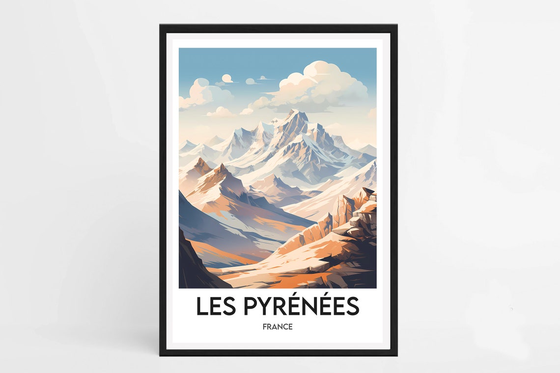 Les Pyrenees France Snowy Mountain Peaks Alpine Panorama Poster