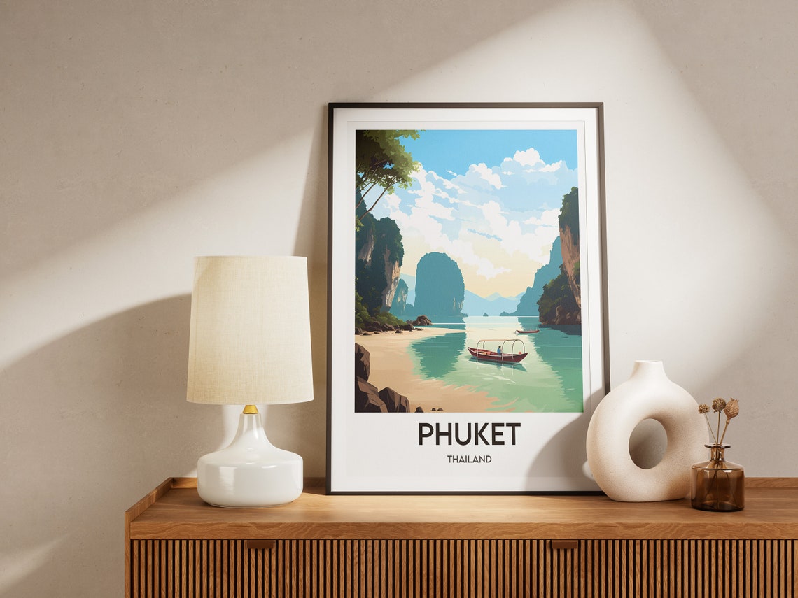 Phuket Thailand Limestone Cliffs Longtail Boat Beach Travel Poster - Image 2