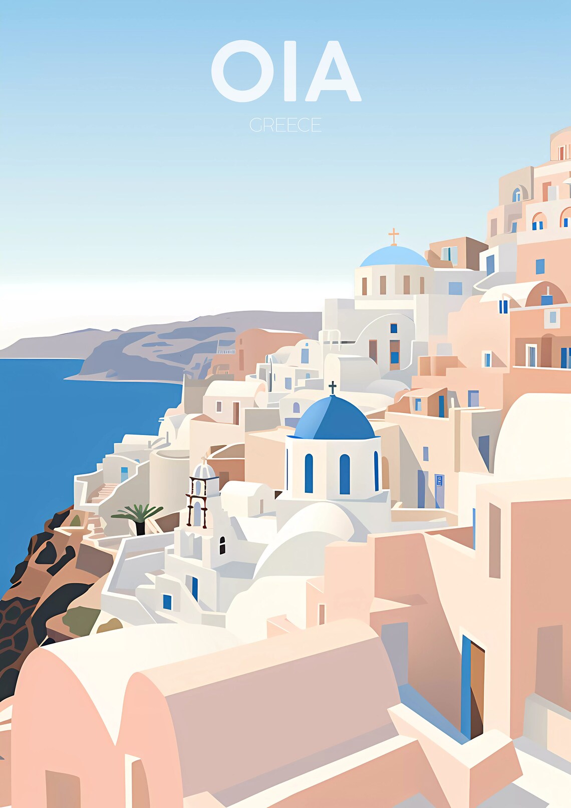 Oia Greece Santorini Blue Domes Village Minimalist Travel Poster - Image 2