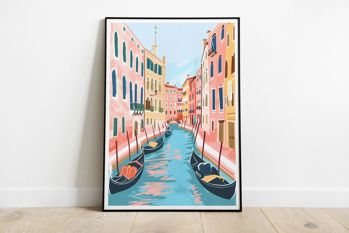 Venice Italy Grand Canal Gondola Pastel Pink Buildings Poster