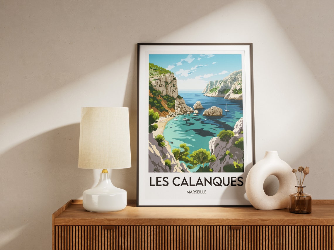 Les Calanques Marseille Rocky Coves Turquoise Water Vintage Poster - Image 2