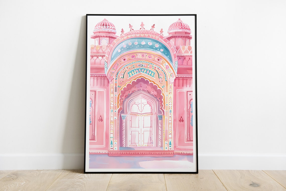 Jaipur India Pink Palace Arch Ornate Mughal Style Art Poster