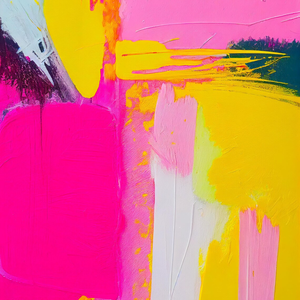 Hot Pink Yellow Brushstroke Bold Neon Abstract Expressionism Poster - Image 3
