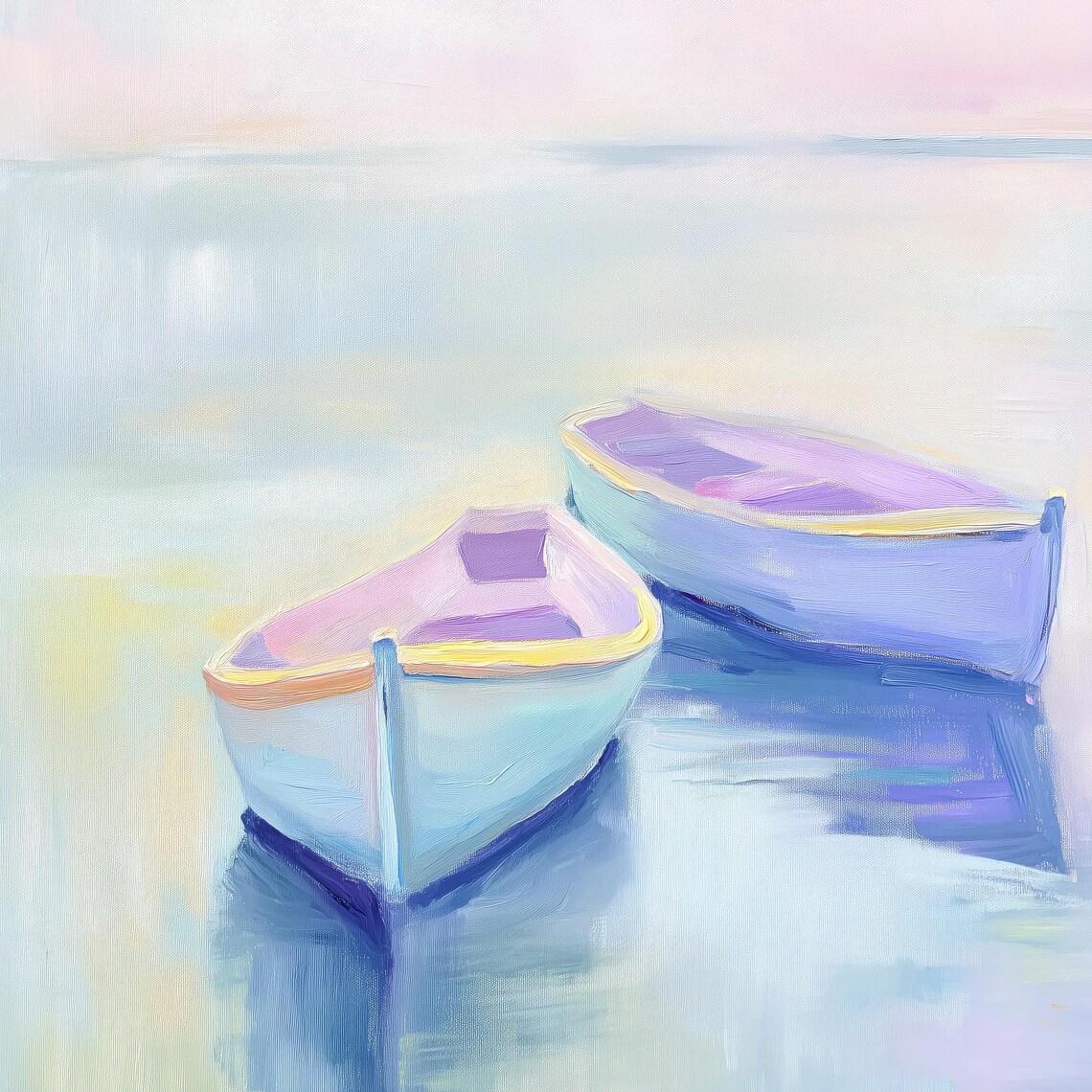 Two Pastel Rowboats at Sunrise Calm Water Impressionist Wall Art - Image 3