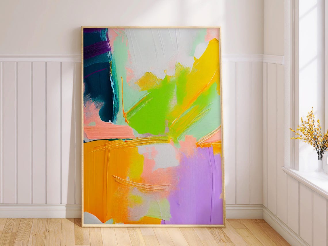 Orange Lime Lavender and Navy Gestural Abstract Blocks Poster - Image 2