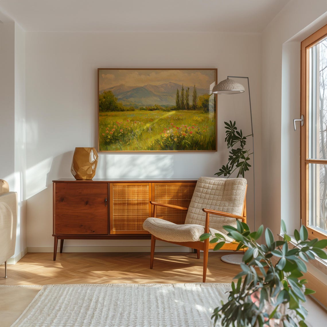 Sunlit Wildflower Meadow Mountain Impressionist Landscape Poster - Image 2