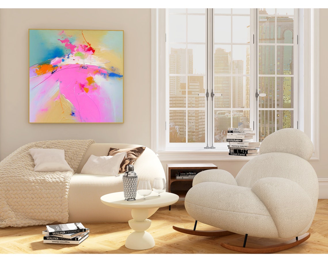 Blush Pink and Beige Minimal Abstract Square Modern Art Poster - Image 4