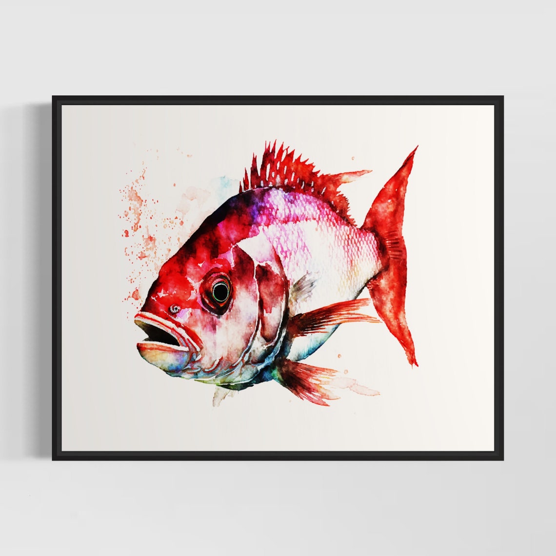 Red Snapper Crimson Fish Underwater Watercolor Ocean Art Poster
