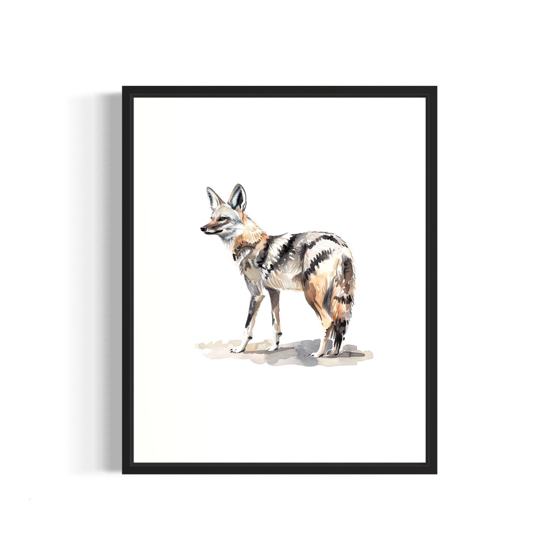 Striped Aardwolf Standing Alert Watercolor Animal Painting Poster