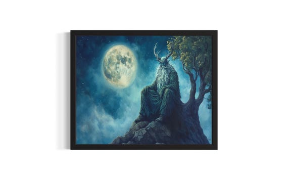 Druid Of Forest Huanted Animals Poster Art Print Living Room Wall Original Painting Artwork Decor