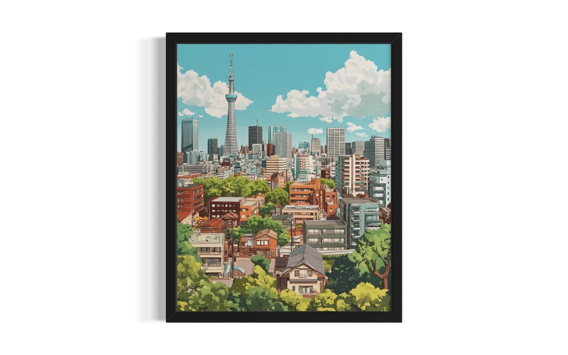 Tokyo Skytree Vintage Style Japan City Skyline Travel Poster Art