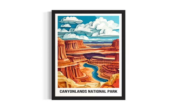Canyonlands National Park River Canyon Colorful Paper Cut Travel Poster
