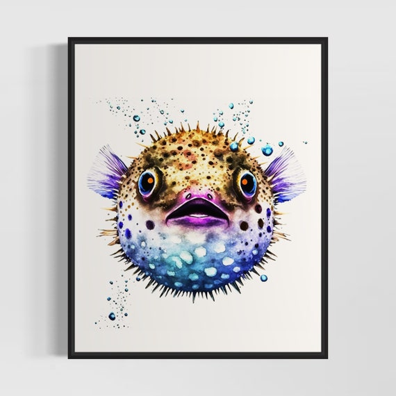 Puffer Fish Watercolor Art Print Puffer Fish Painting Wall Art Poster Original Artwork By Artist