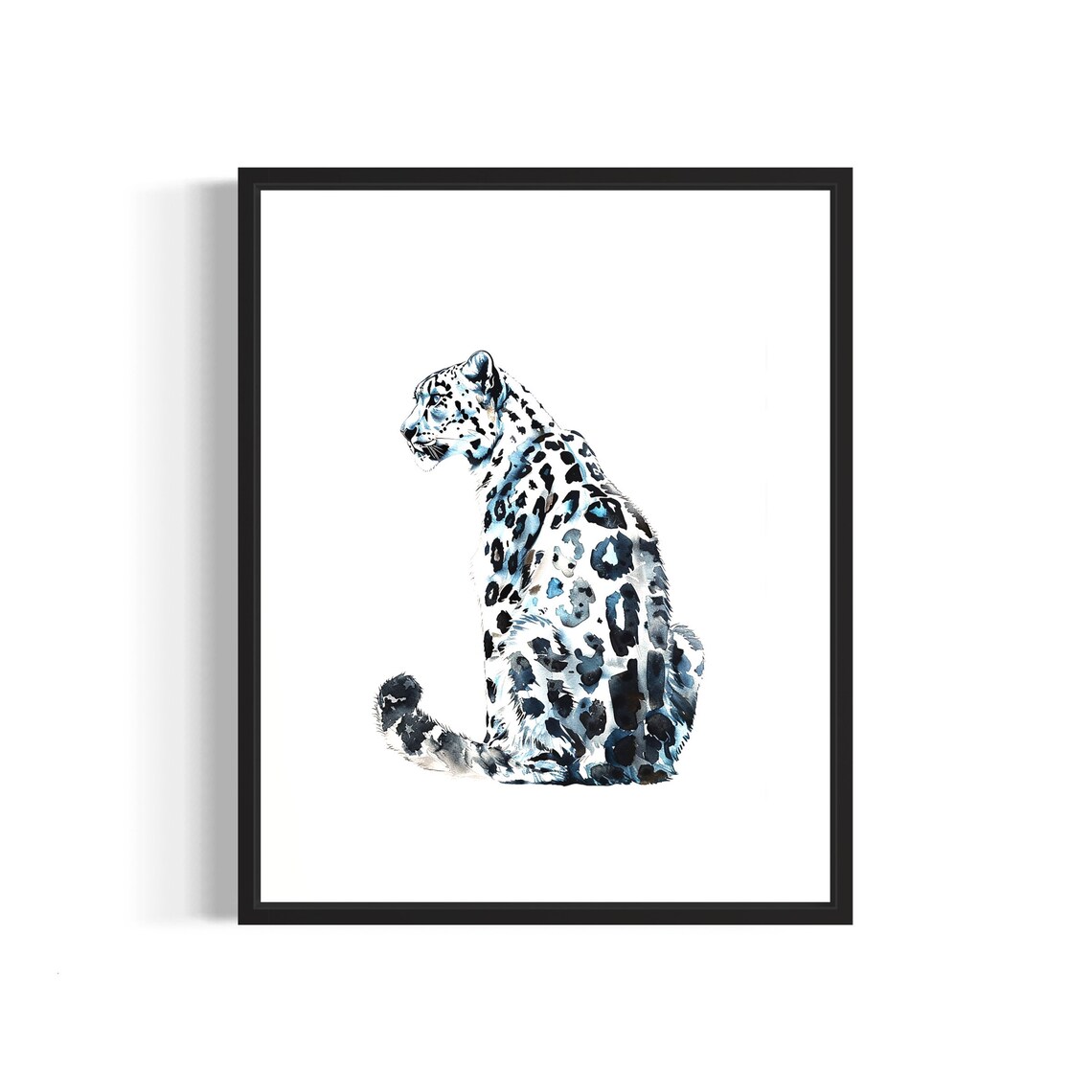Snow Leopard Face Watercolor Mountain Big Cat Portrait Poster
