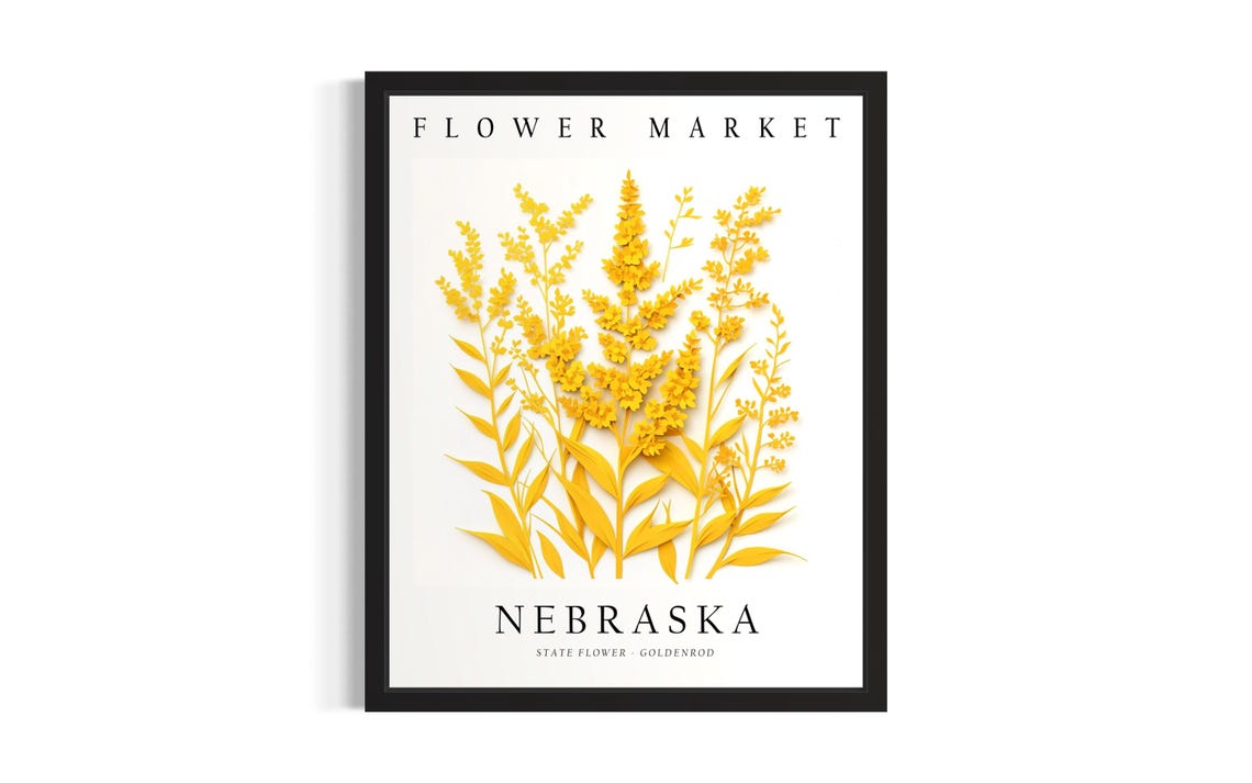 Nebraska Goldenrod State Flower Market Botanical Artwork Poster