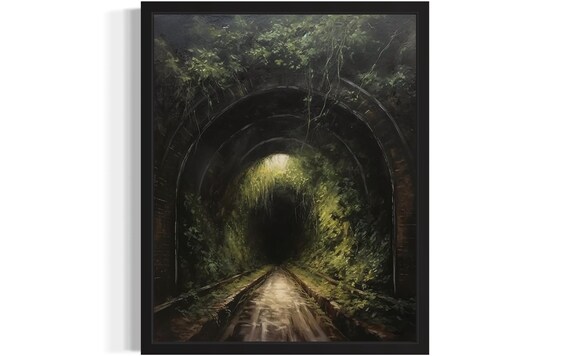 Overgrown Railway Tunnel With Light Streaming Through Poster