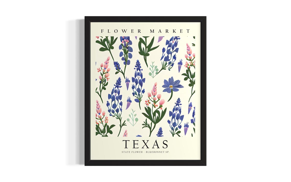 Texas Flower Market Bluebonnet State Flower Botanical Poster