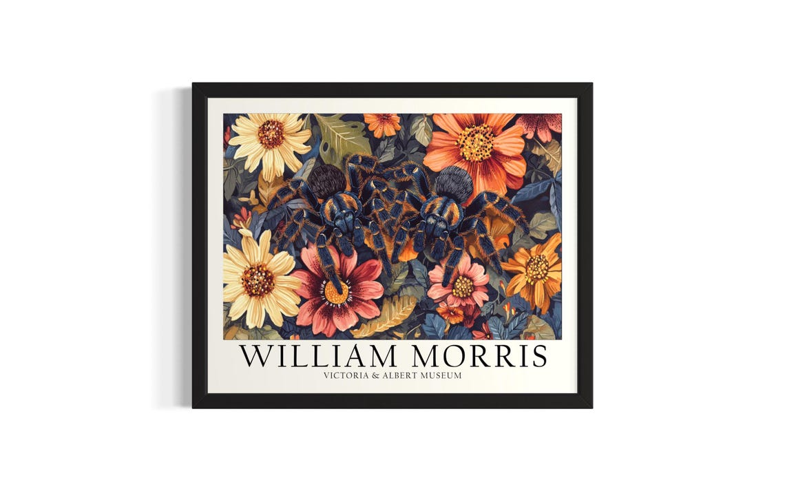Two Tarantulas Among Orange Blossoms William Morris Style Art Poster