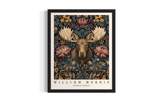 Moose William Morris Animal Poster Art Print Living Room Wall Original Painting Artwork Decor