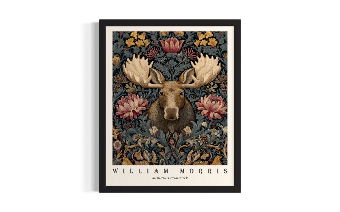 William Morris Moose Portrait Vintage Floral Tapestry Poster
