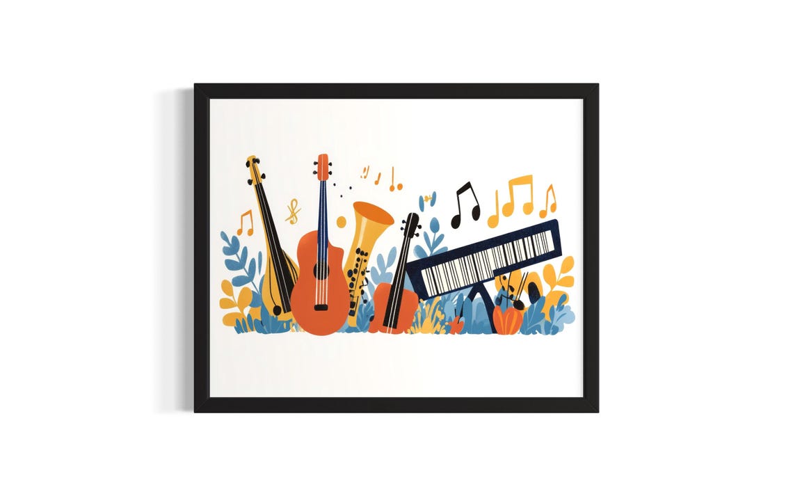Musical Instruments Notes Kids Music Room Illustration Poster