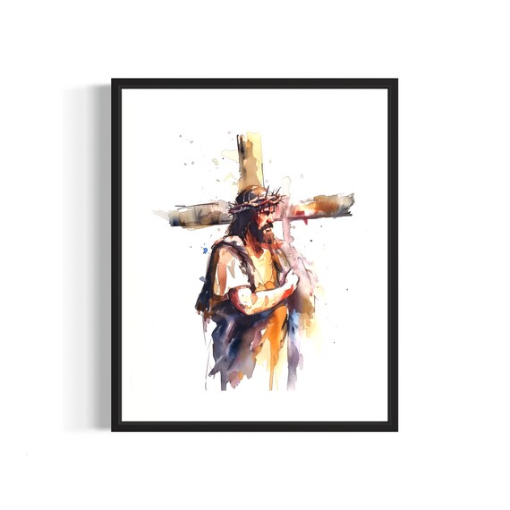 Jesus Carrying the Heavy Cross to Calvary Christian Art Poster