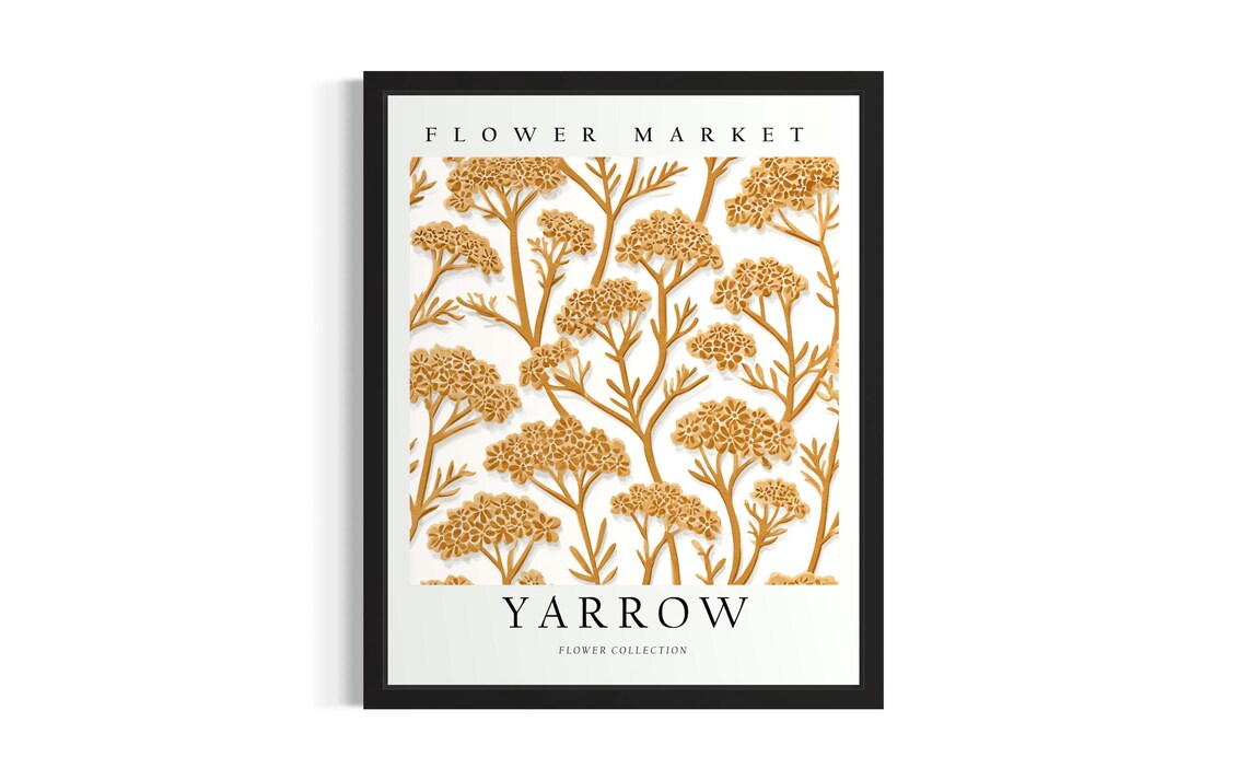 Yarrow Flower Market 3D Paper Cut Golden Ochre Wildflower Poster