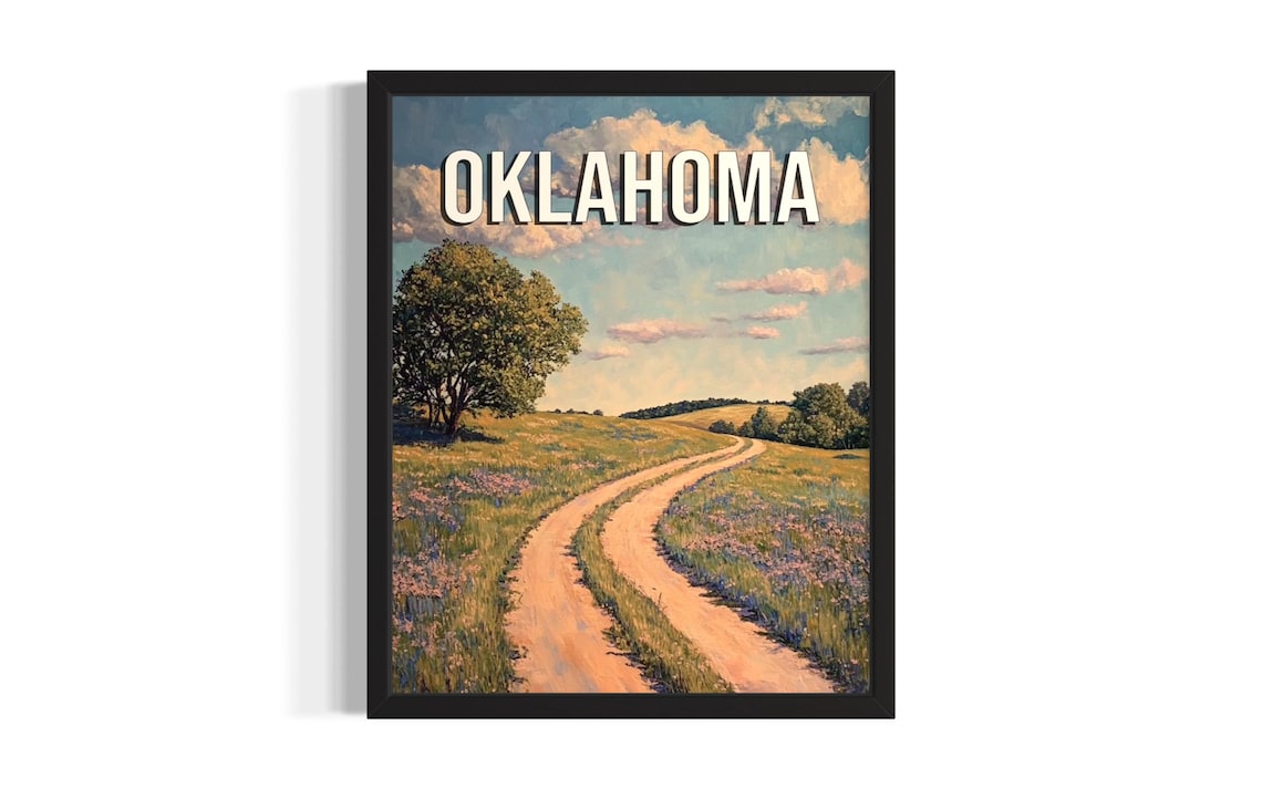 Oklahoma Winding Country Dirt Road Rolling Green Hills Poster
