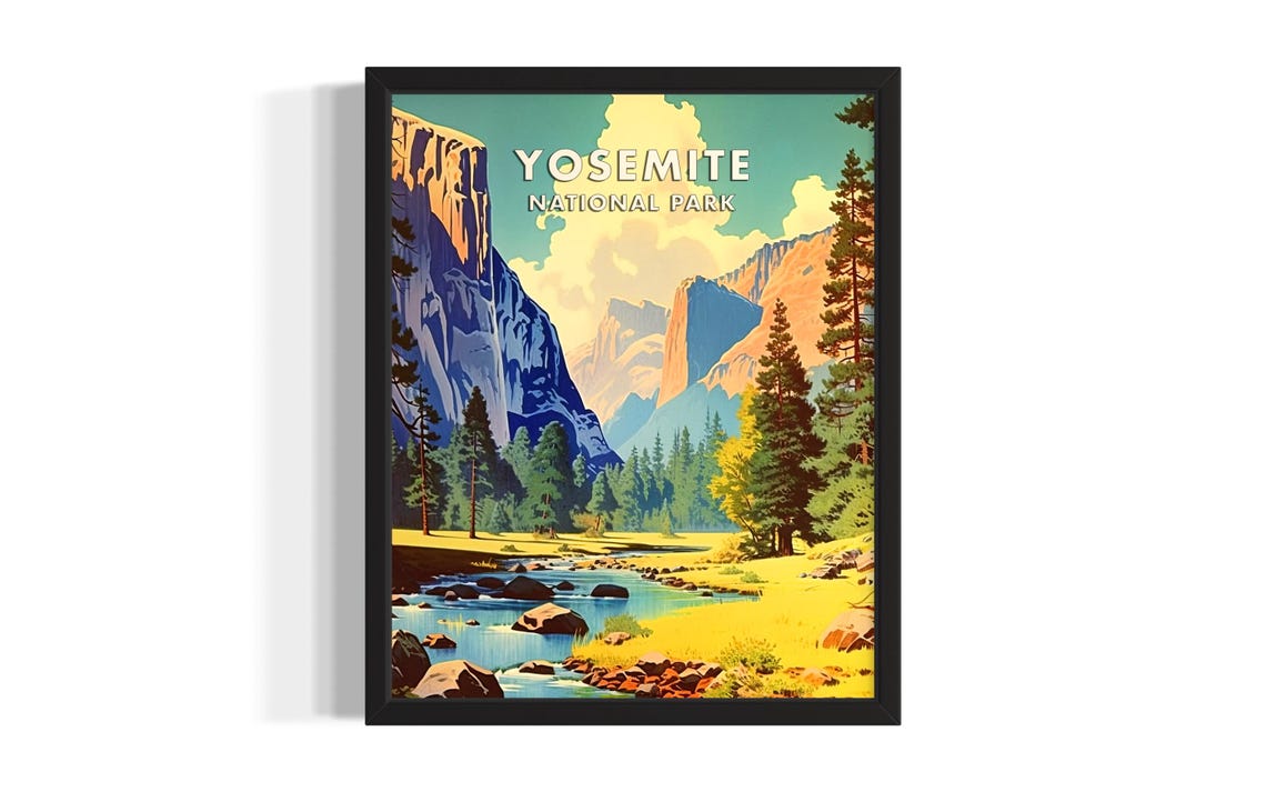 Yosemite National Park Valley River Classic Vintage Travel Poster