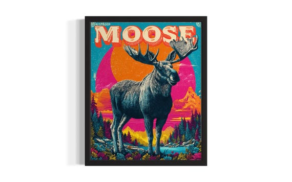Moose Pop Art Animal Poster Print Living Room Wall Original Painting Artwork Decor