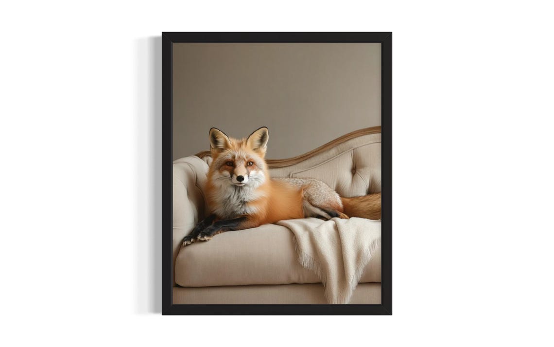 Fox Animal Sofa Living Room Poster Art Print Wall Original Painting Artwork Decor