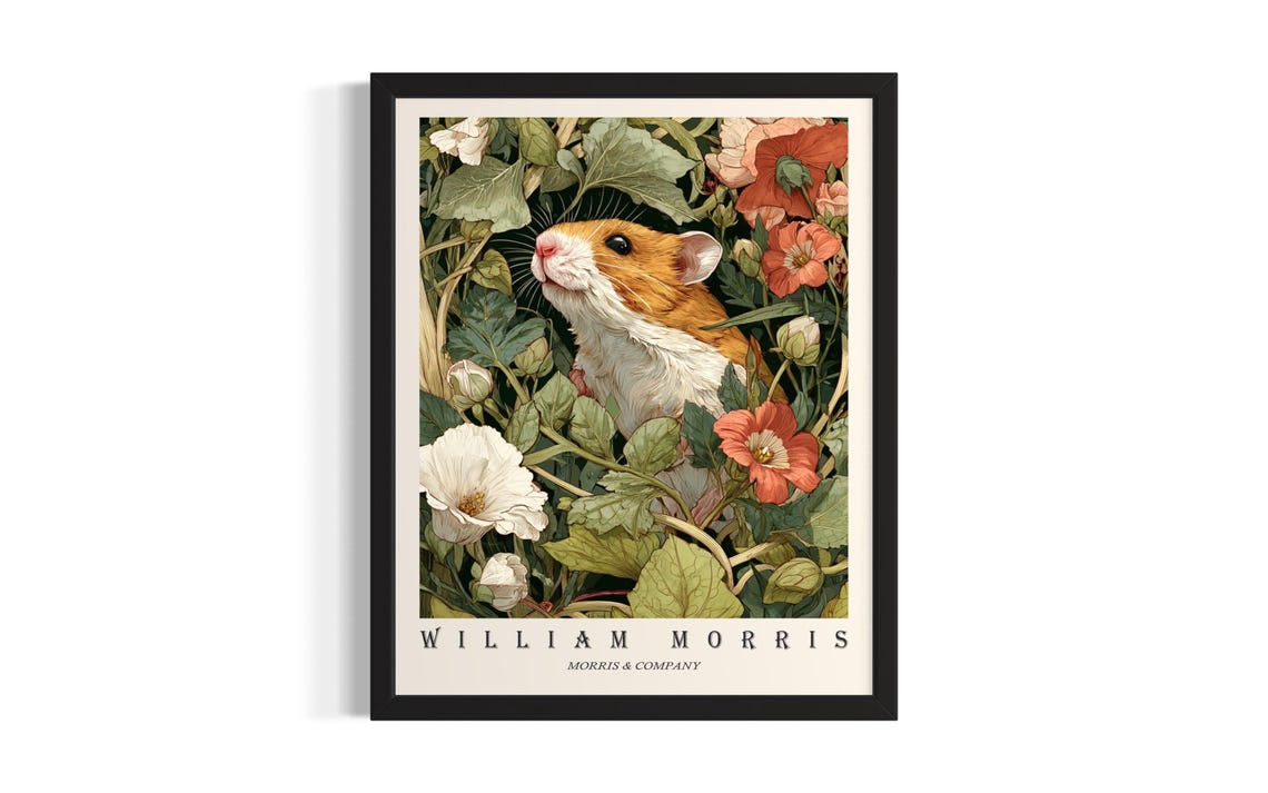 William Morris Hamster Floral Portrait Vintage Botanical Poster