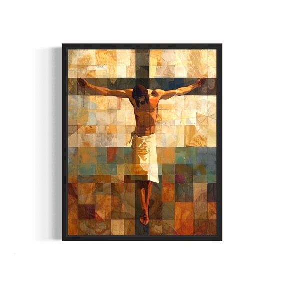 Jesus on the Cross Cubist Mosaic Style Religious Painting Poster