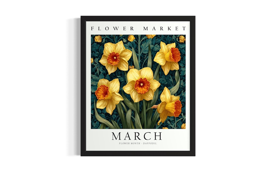 Flower Market March Daffodil Birth Month Flower Botanical Poster