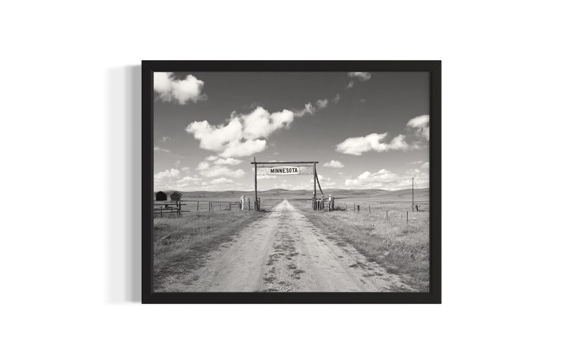 Minnesota Cowboy Ranch Gate Dirt Road Monochrome Photo Poster