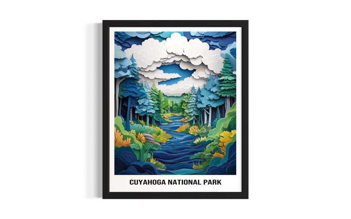 Cuyahoga National Park 3D Paper Cut Forest Stream Scene Poster