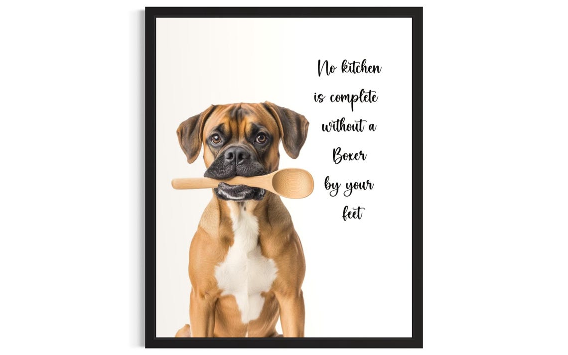 Boxer Dog With Wooden Spoon Charming Kitchen Quote Art Poster