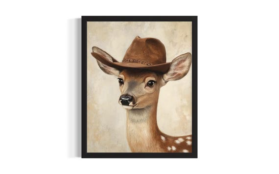 Deer Animal Cowboy Poster Art Print Living Room Wall Original Painting Artwork Decor
