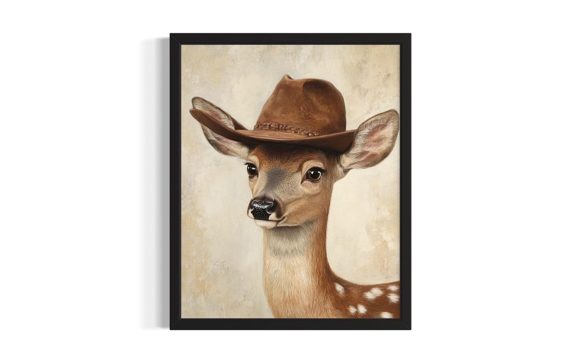 Deer Animal Cowboy Poster Art Print Living Room Wall Original Painting Artwork Decor