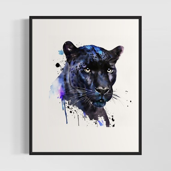 Black Panther Watercolor Portrait Dark Splash Big Cat Art Poster