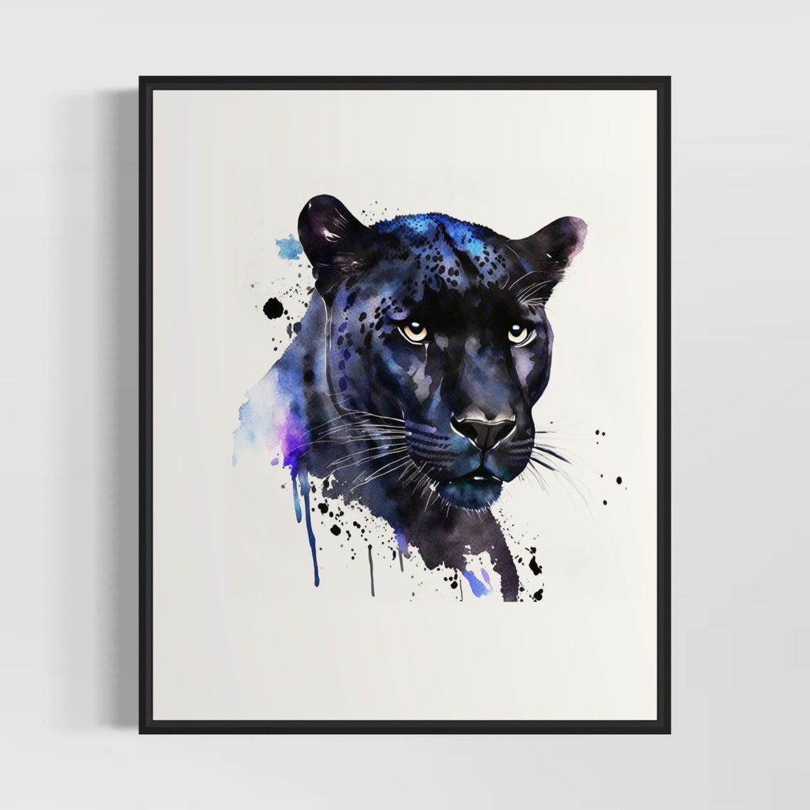 Black Panther Watercolor Portrait Dark Splash Big Cat Art Poster