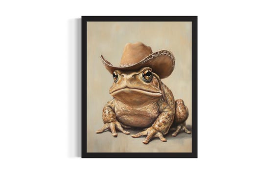 Western Toad Animal Cowboy Poster Art Print Living Room Wall Original Painting Artwork Decor