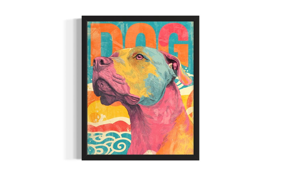 Dog Loyal Portrait Waves Colorful Pop Art Canine Animal Poster