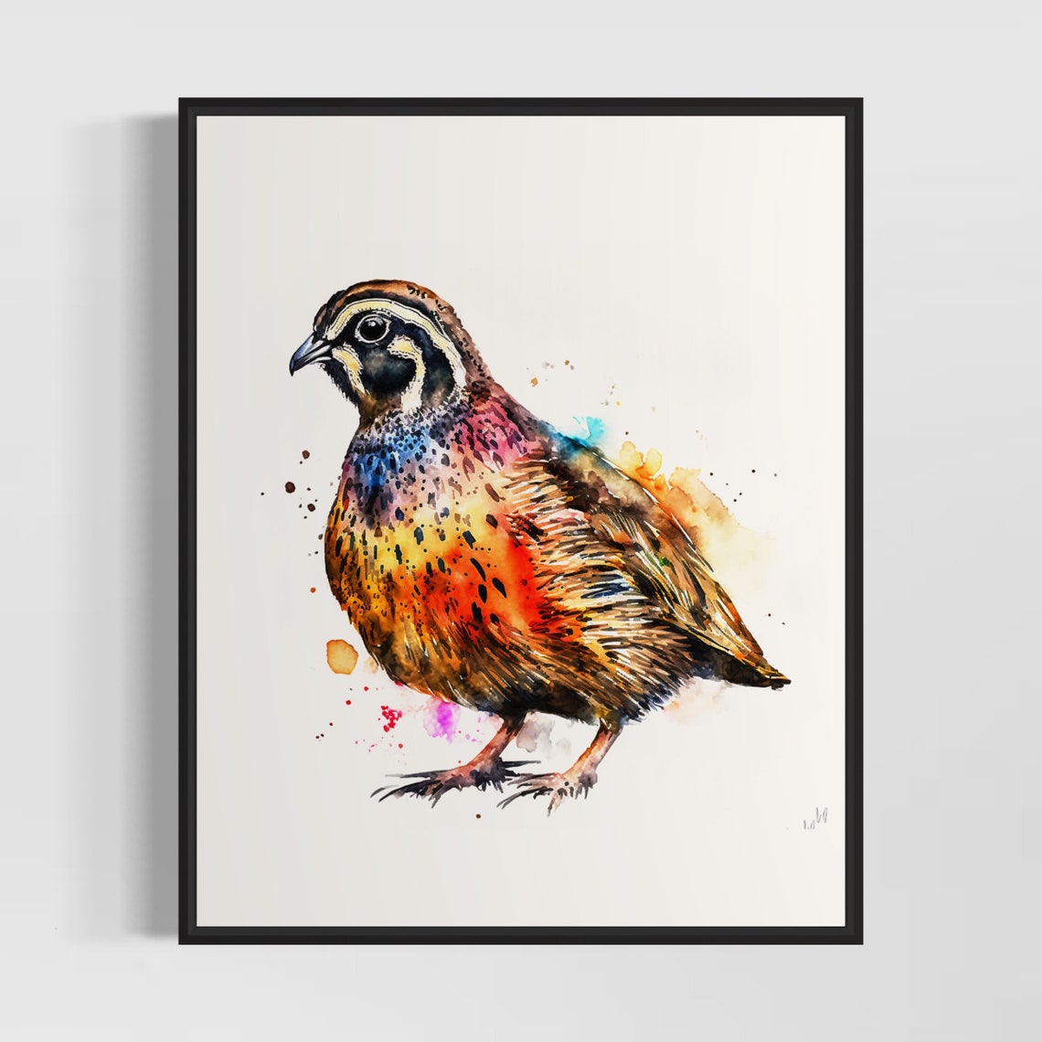 Quail With Curved Head Plume In Loose Expressive Watercolor Art Poster