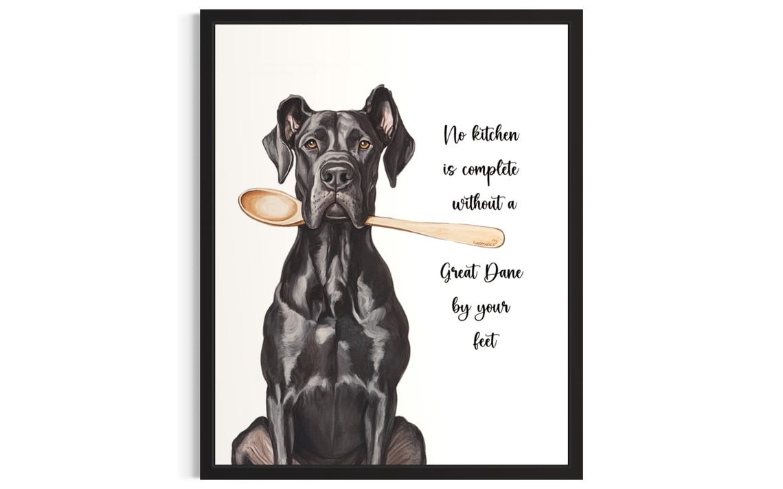 Great Dane Dog With Wooden Spoon Charming Kitchen Quote Art Poster
