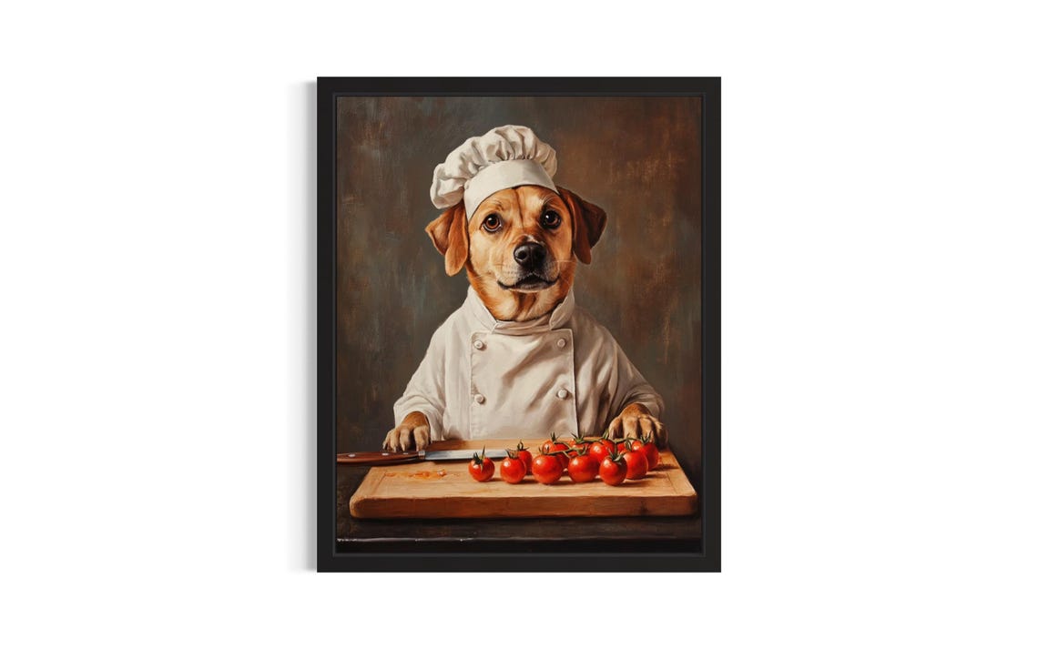 Dog Chef Oil Painting Portrait Cozy Kitchen Wall Decor Poster