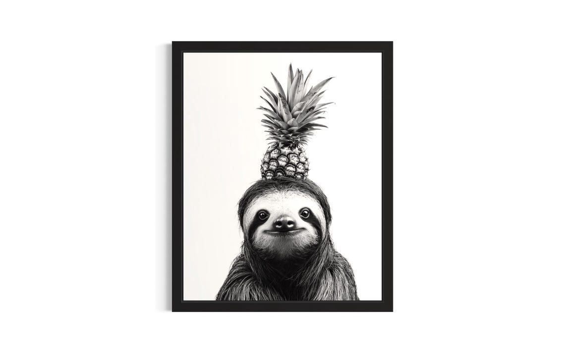 Sloth Kitchen Animals Poster Art Print Wall Original Painting Artwork Decor
