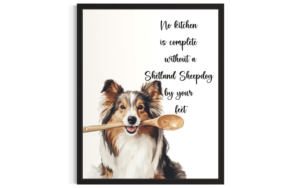 Shetland Sheepdog Watercolor Kitchen Quote Wooden Spoon Poster