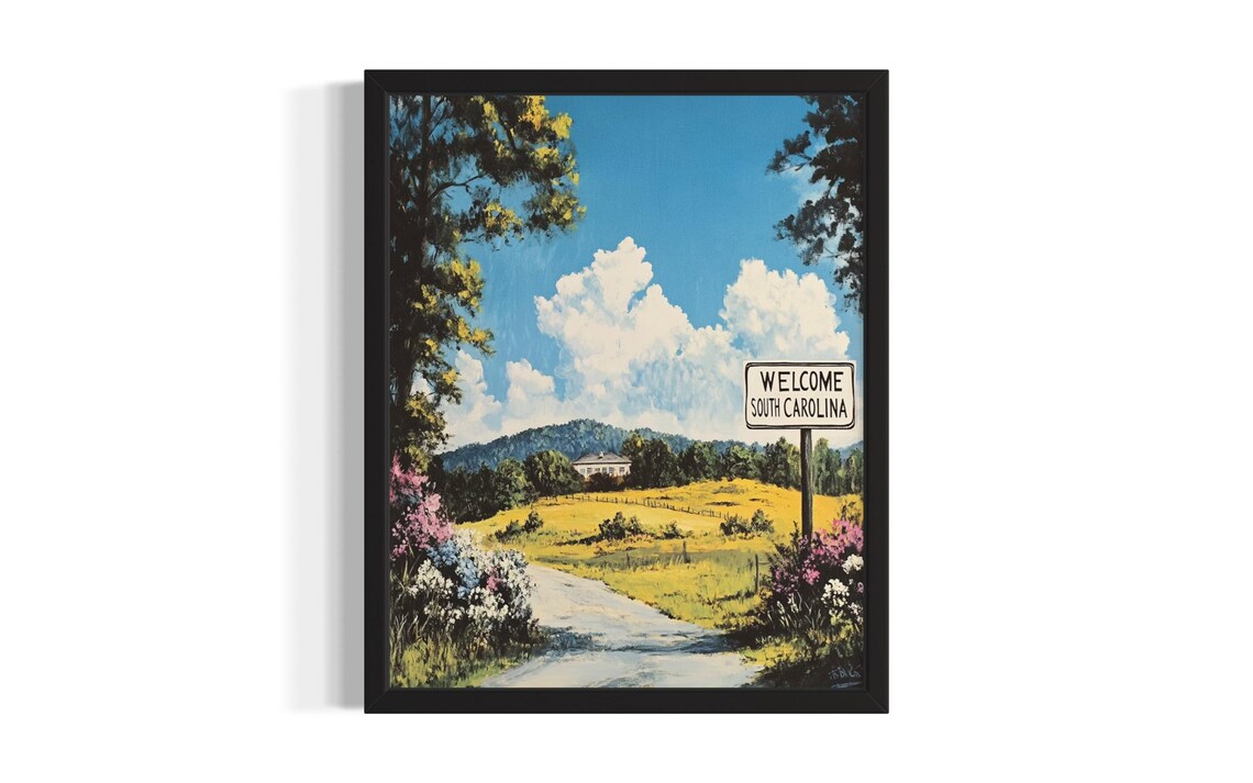 South Carolina Welcome Sign Farmhouse Meadow Road Painting Poster
